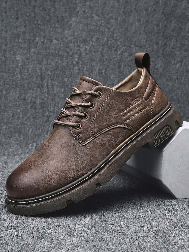 Men Brief Slip Resistant Wearable Lace Up PU Leather Casual Shoes