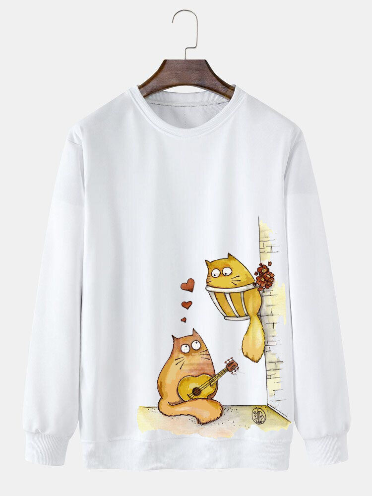 Mens Cartoon Animal Print Crew Neck Casual Pullover Sweatshirts Winter