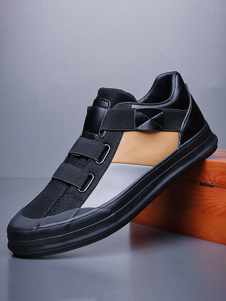 Men Stylish Microfiber Leather Non Slip Color Blocking Casual Skate Shoes