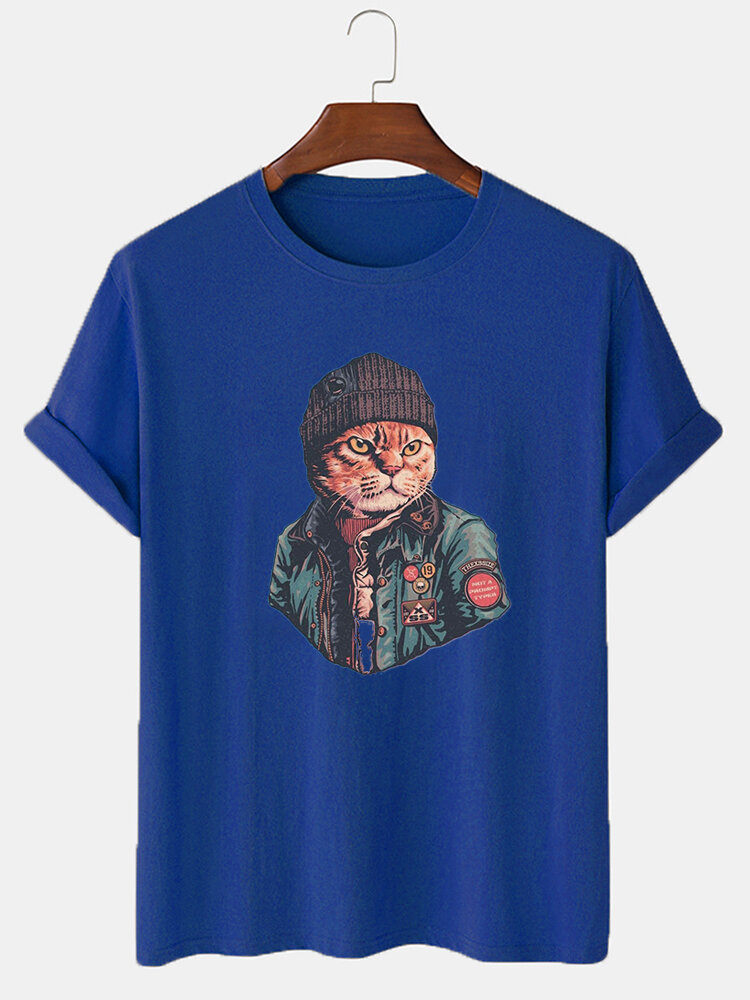 

Mens Cat Figure Graphic Crew Neck Casual Short Sleeve T-Shirts, Blue