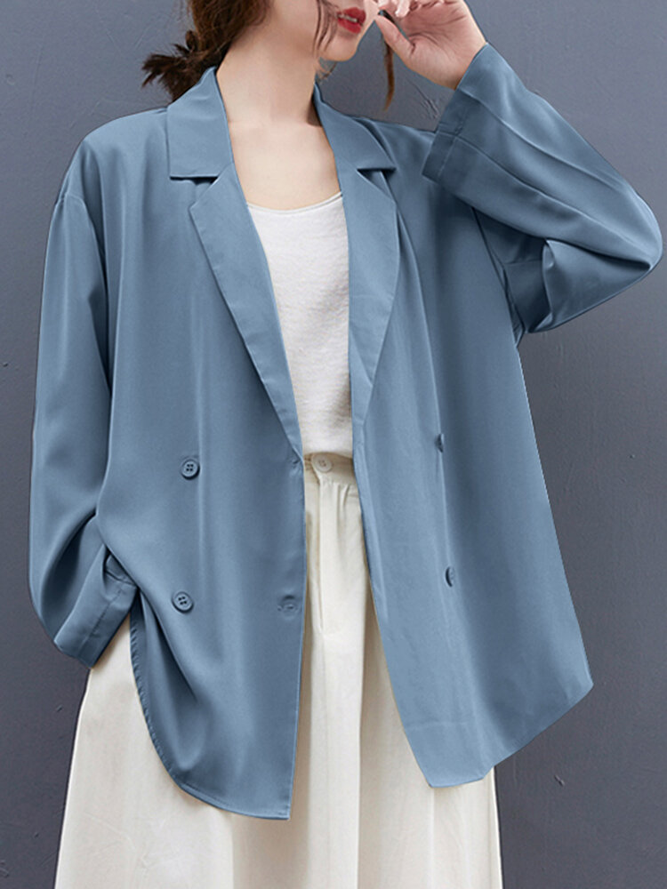 Solid Double Breasted Long Sleeve Lapel Loose Blazer Women