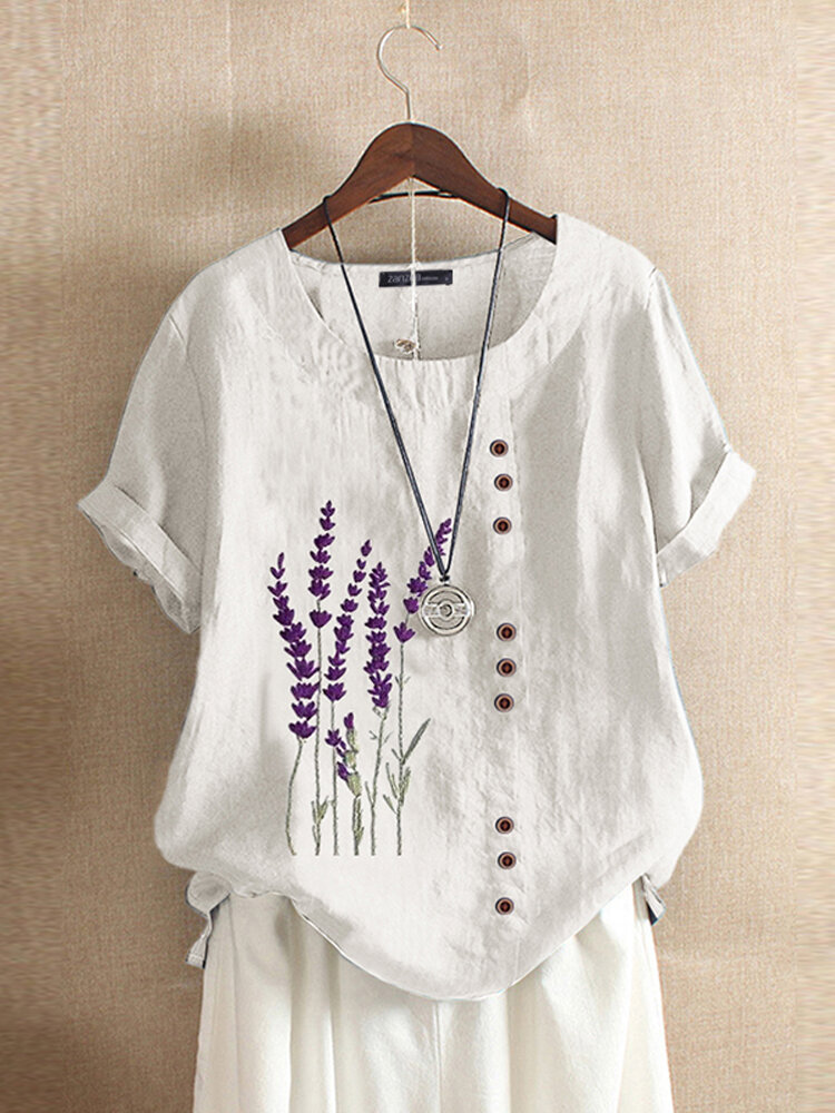 Women's Floral Embroidery Short Sleeve Tops