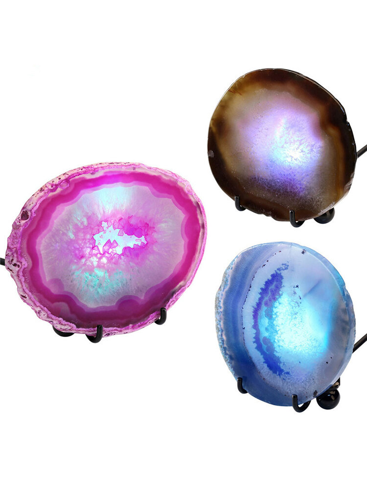 

Irregular Natural Dyed Agate Slice Night Light Mineral RockLED Lamp USB Charge