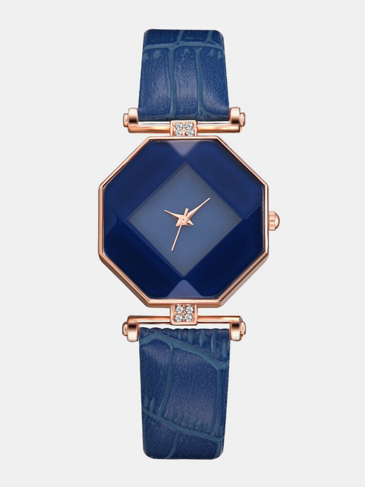 Trendy Diamond Mirror Quartz Watch PU Leather Women Wrist Watch Waterproof Watch