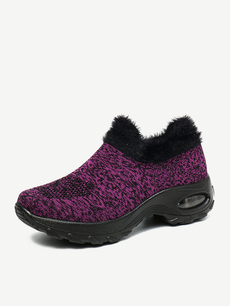 Large Size Women Winter Outdoor Mesh Warm Plush Slip On Platform Sneakers
