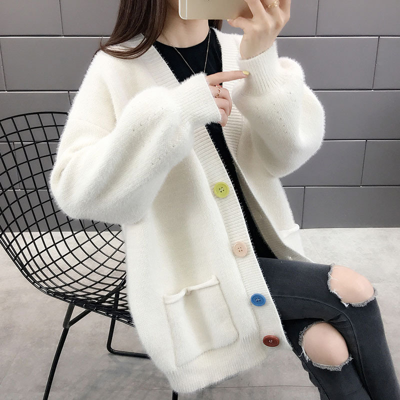Loose Long Section Knitted Women's Cardigan Thick Sweater 
