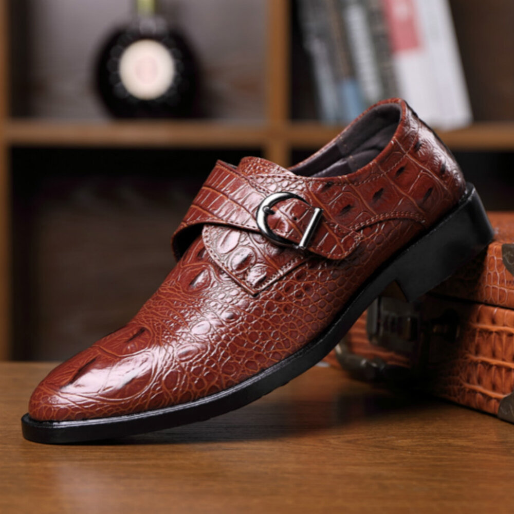 

Men Leather Crocodile Pattern Ratro Formal Business Shoes, Black;brown