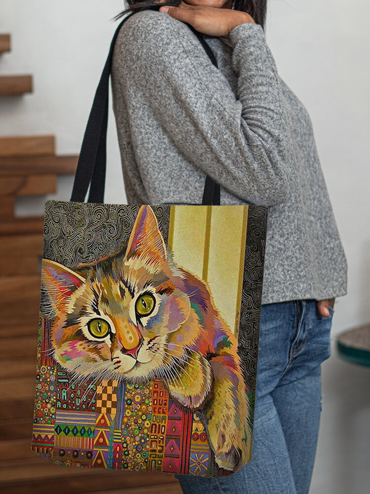 Women Cat Ethnic Pattern Shoulder Bag Handbag Tote