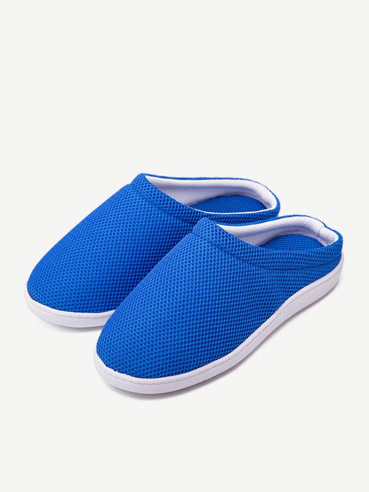 Men Pure Color Mesh Fabric Slip On Home Casual Indoor Slippers 