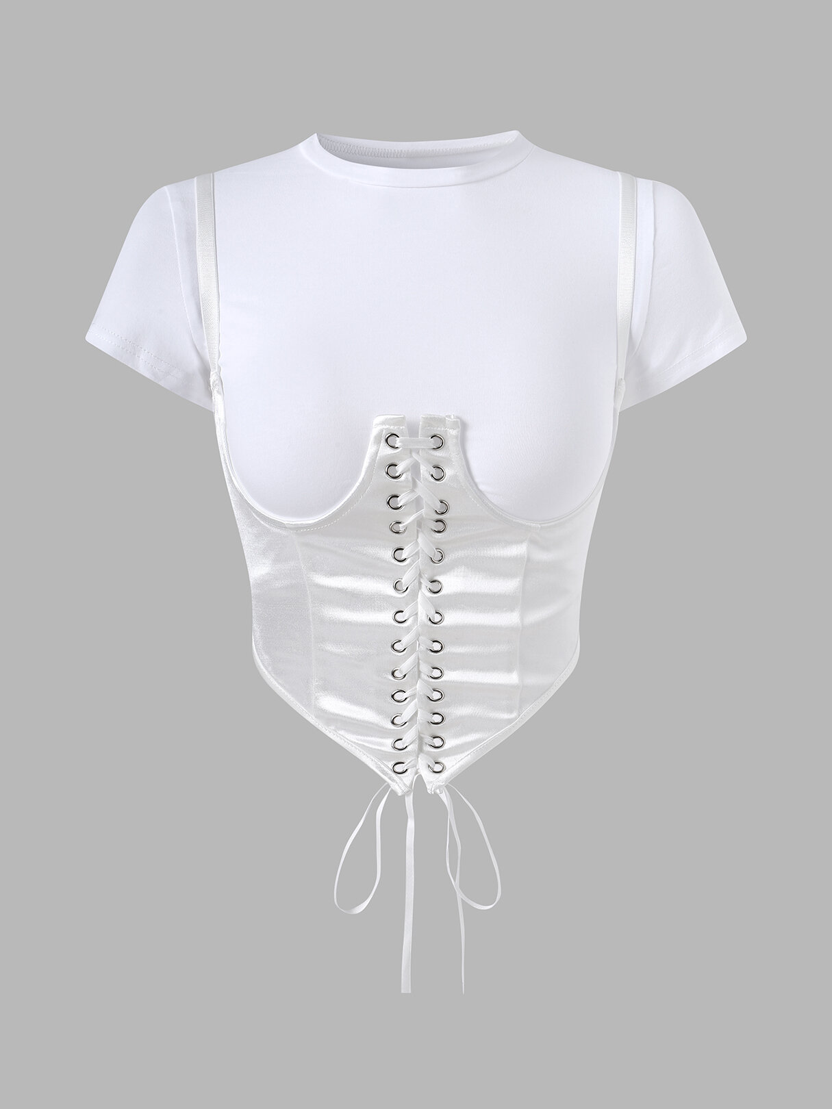 Solid Lace Up Two Pieces Corset T-shirt