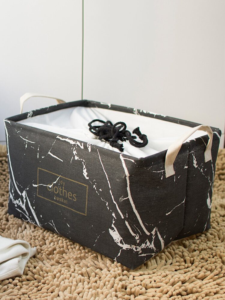 

Marble Dustproof Large Thick Foldable Finishing Box Cotton Linen Art Clothing Storage Basket, White;black