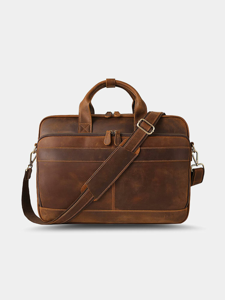 Vintage Rubbed Leather Multifunction Large Capacity Business Laptop Bags Briefcases Shoulder Bag Handbag