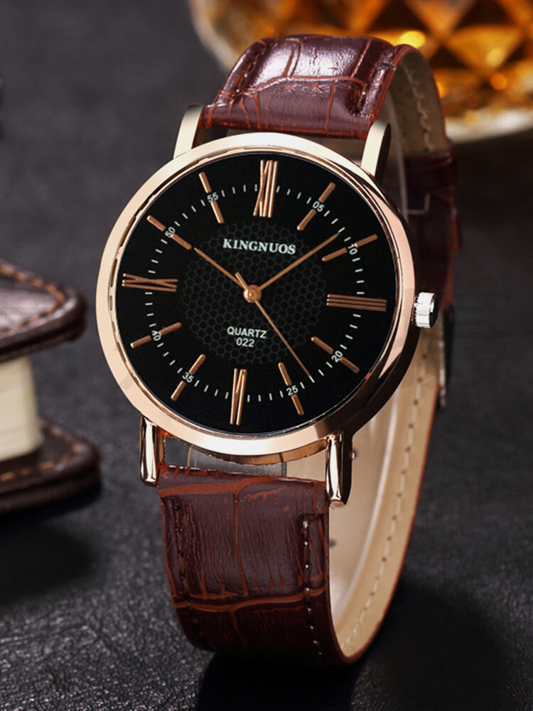 4 Colors Stainless Steel PU Men Vintage Watch Decorative Pointer Quartz Watch