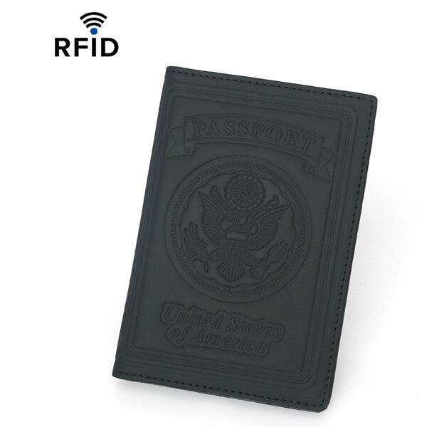 

Genuine Leather RFID Antimagnetic Passport Holder Passport Bag Wallet Card Holder For Men, Black