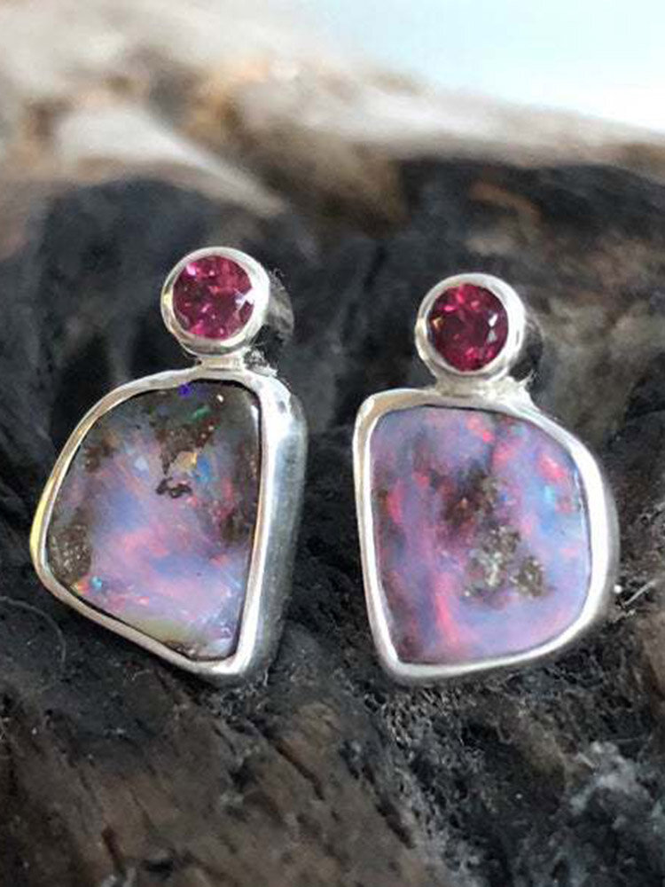 Vintage Geometric Symmetry Women Earrings Colored Opal Ear Stud Jewelry Gift