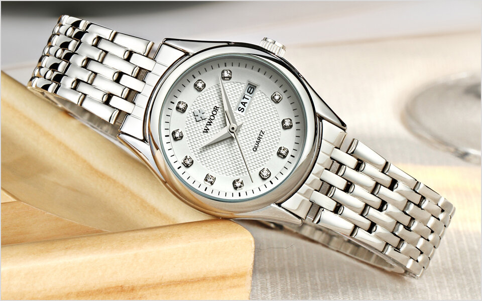 Diamonds Casual Style Ladies Wrist Watch Calendar Full Steel Quartz Watches