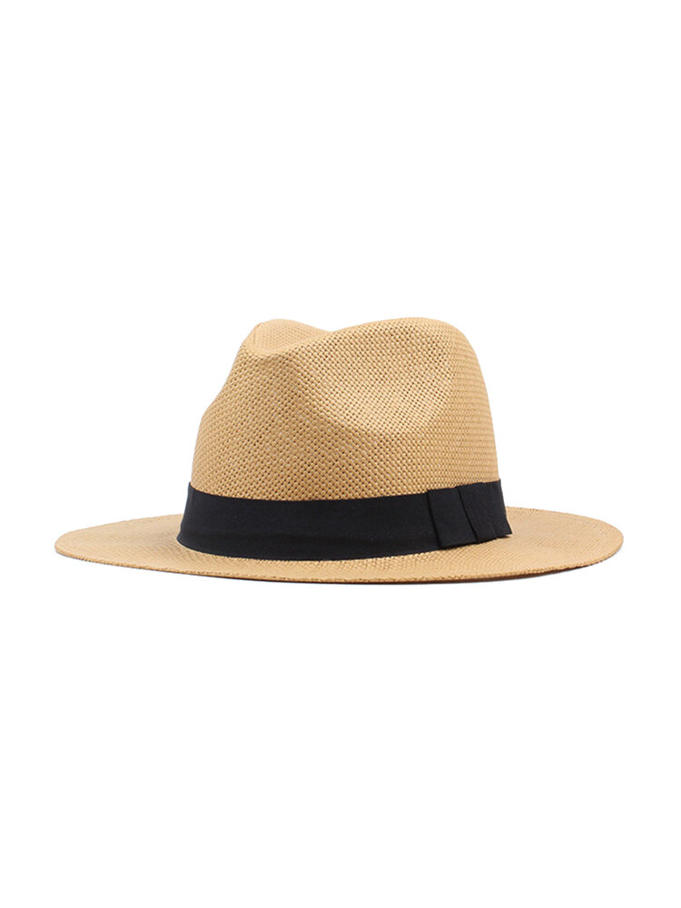 Women's Men  Summer Casual Vacation Straw Bowler Boater Sun Hat Round Flat Caps Brim Summer Beach