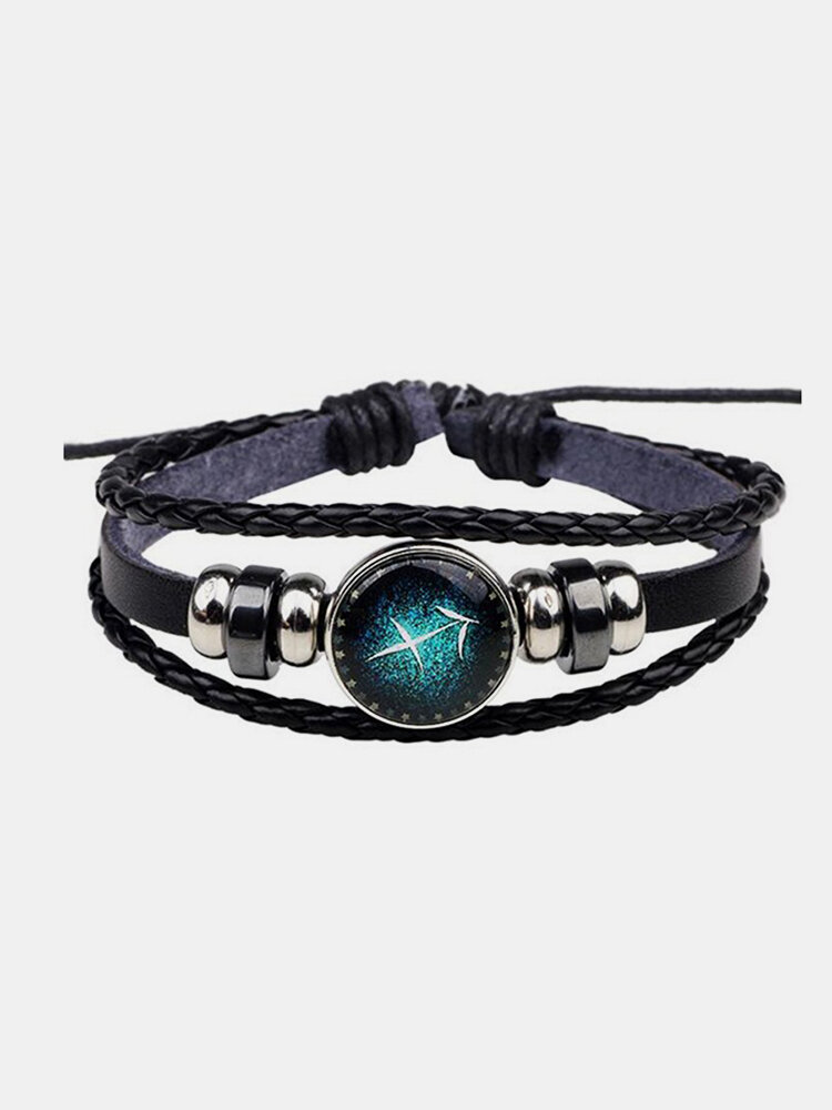 Vintage Multilayer Bracelet Leather Handmade Gallstone Twelve Constellation Ethnic Jewelry for Women