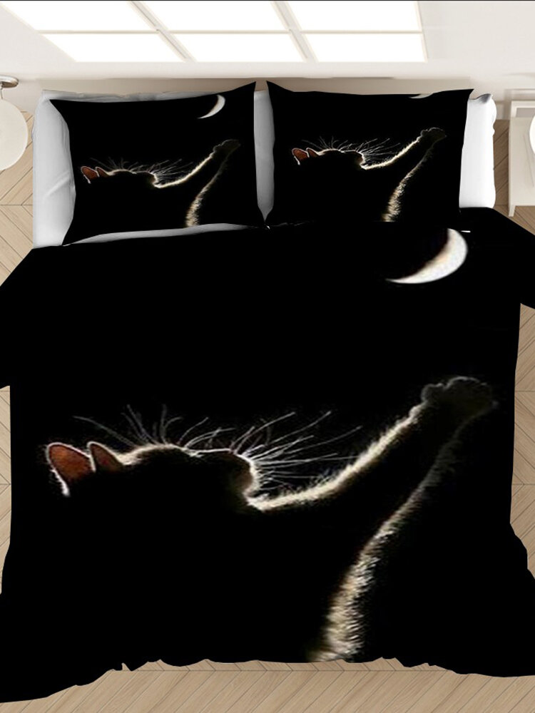 

2/3Pcs Cat Pattern Black Comfy Bedding Duvet Cover Set Pillowcase Adults Bed Duvet Set Twin King