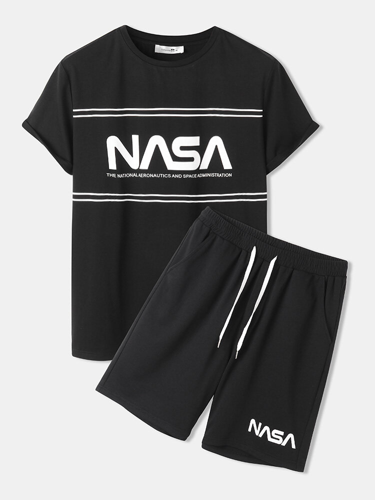 

Mens NASA Print Black T-Shirt & Drawstring Shorts Co-ords