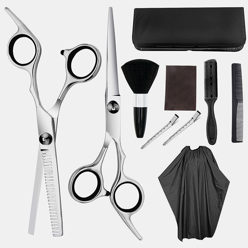 

Professional Hair Cutting Tool Set Hairdressing Scissors Tooth Scissors Flat Shears Household Set, Silver