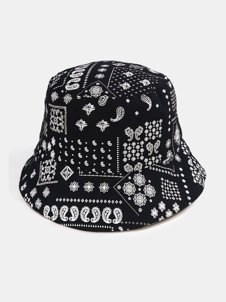 Unisex Cotton Double-sided Wearable Overlay Paisley Pattern Print Vintage Breathable Bucket Hat