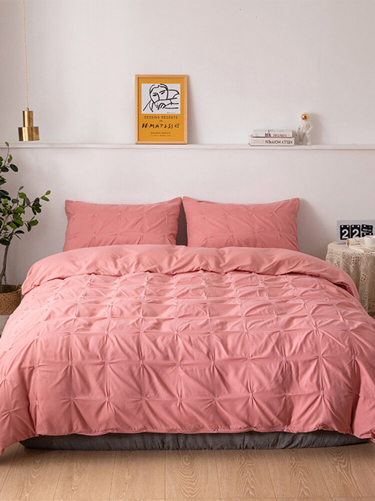 

2/3 Pcs AB Sided Plain Color Checked Pattern Comfy Bedding Set Sheet Duvet Cover Pillowcase, Black;white;pink;dark gray;blue