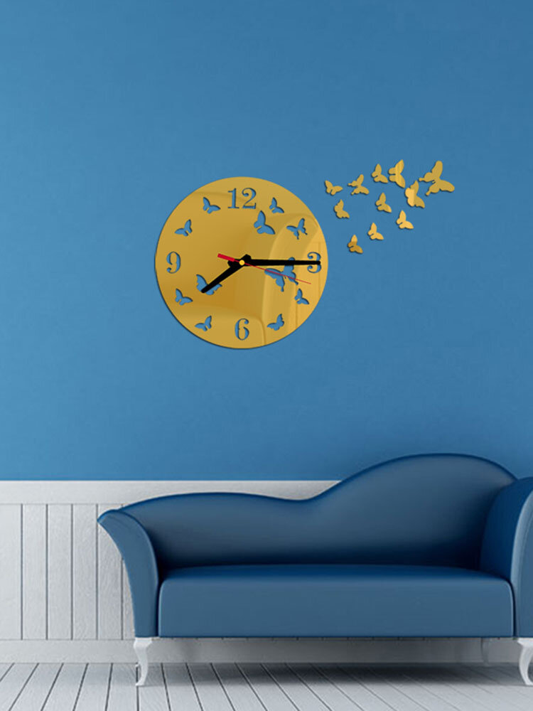 

Acrylic Mirror Stickers Wall Clock Modern Design Fairy Butterfly 3D DIY Duvar Saati Clocks For Girl Gift Living Room Hom, Gold;silver;black