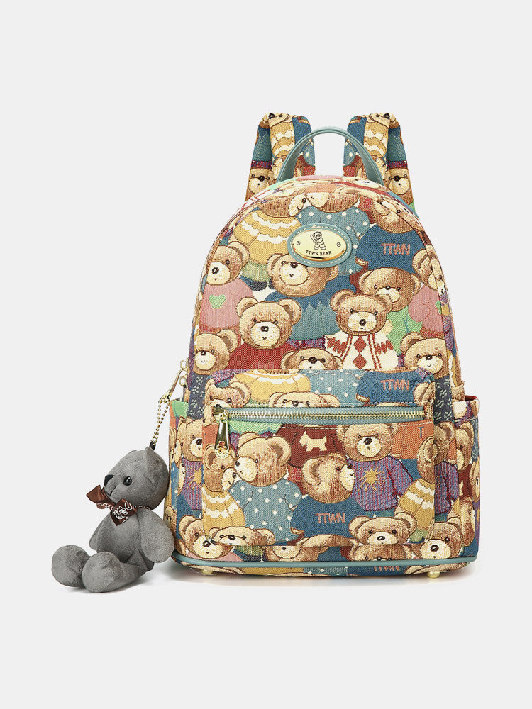 Women Bear Pattern Large Capacity School Bag Backpack