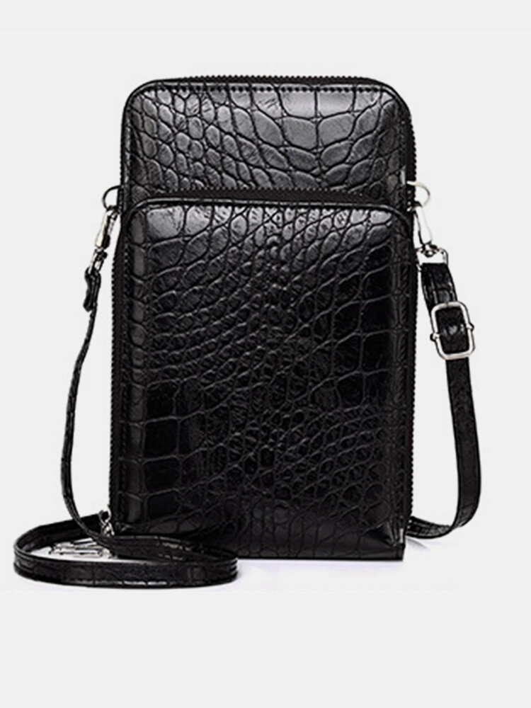 

JOSEKO Men's Crocodile Print PU Leather Zip Messenger Bag Fashion Messenger Bag Shoulder Bag, Black;coffee