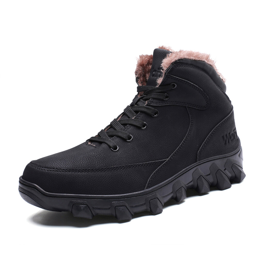 Large Size Men Slip Resistant Plush Lining Outdoor Casual Leather Boots