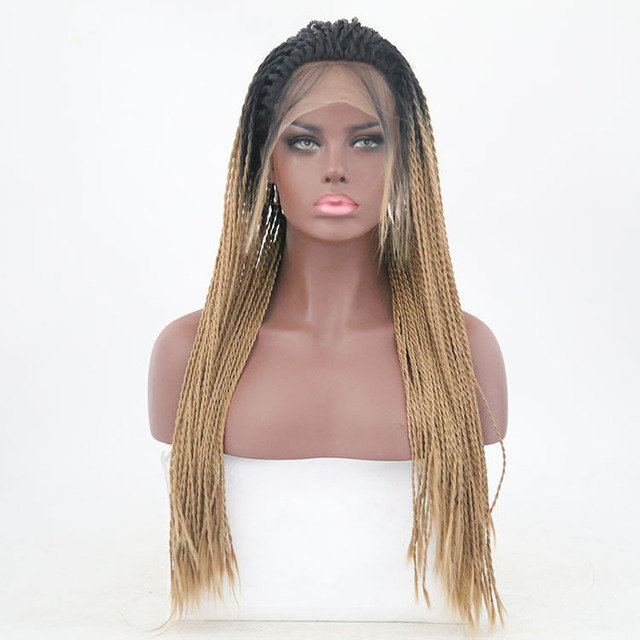 

Black Gradient Gold Braided Long Straight Hair Wig Chemical Fiber Front Lace Hair, 22 inches;20 inches;18 inches;28 inches;16 inches;26 inches;24 inches