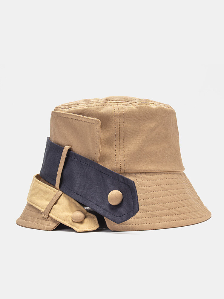 Unisex Cotton Contrast Color Bandage Dovetail Unique Fashion Bucket Hat