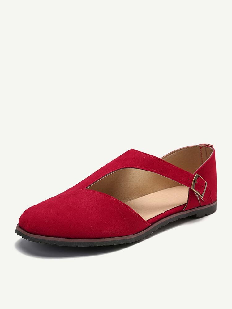 Large Size Women Comfy Suede Closed Toe Open Side Buckle Flats