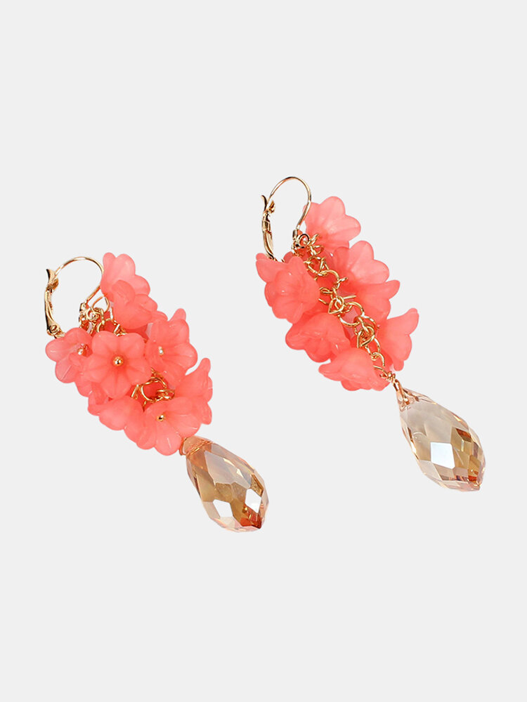Vintage Patchwork Stereoscopic Flower Tassel Earrings Crystal Pendant Stud Earrings 