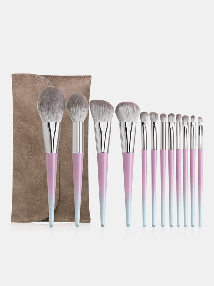 

12 Pcs Makeup Brushes Set With Brush Bag Foundation Concealer Eyebrow Brush Makeup Tool, Pink;blue