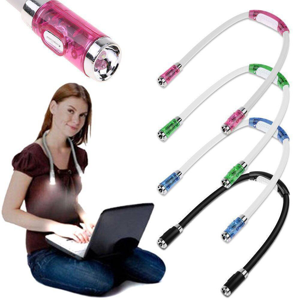 

Rechargeable LED Book Light Neck Reading Lamp Hands Free 4 LED Beads 4 Adjustable Brightness USB Cable Included for Read, Black;blue;pink;green