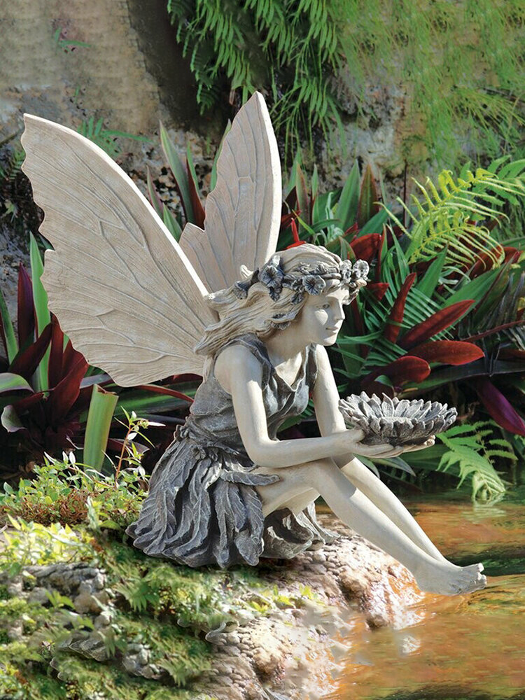 1 PC Fairy Statue Garden Art Bird Feeder Outdoor Garden Courtyard Decoration Resin Craft Accessories Home Decoration Landscaping