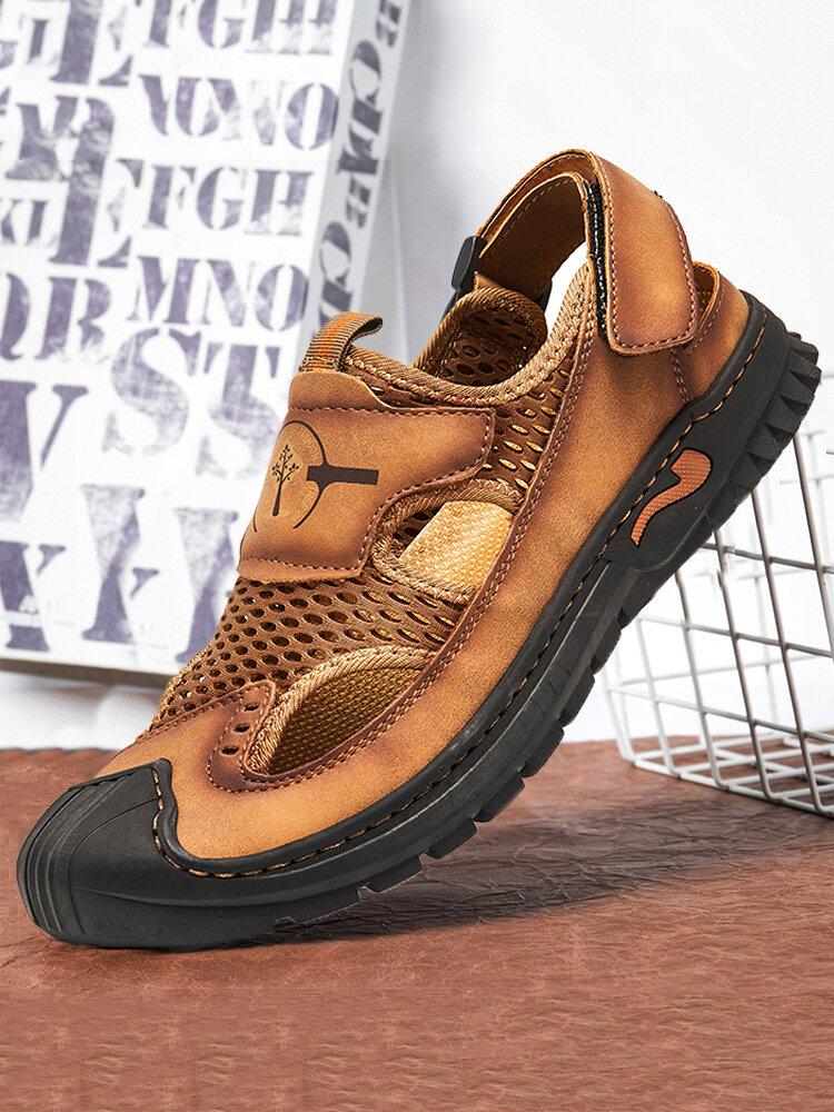 Men Breathable Mesh Rubber Toe Hand Stitching Water Casual Sandals