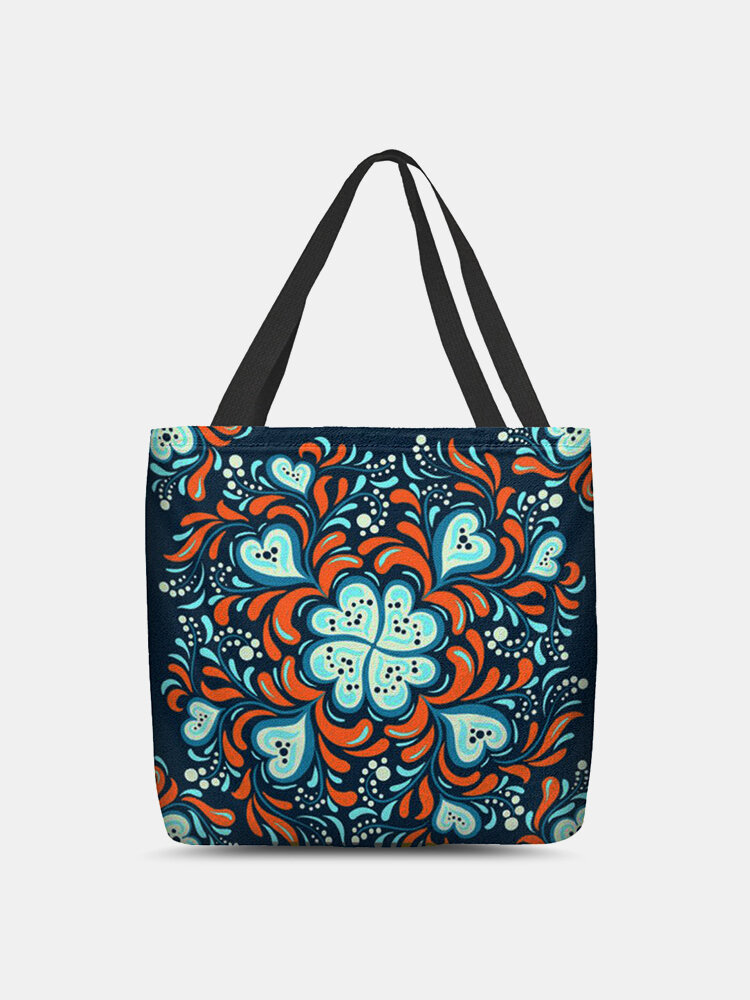 

Women Vintage Ethnic Canvas Calico Floral Pattern Printed Shoulder Bag Handbag Tote, Blue