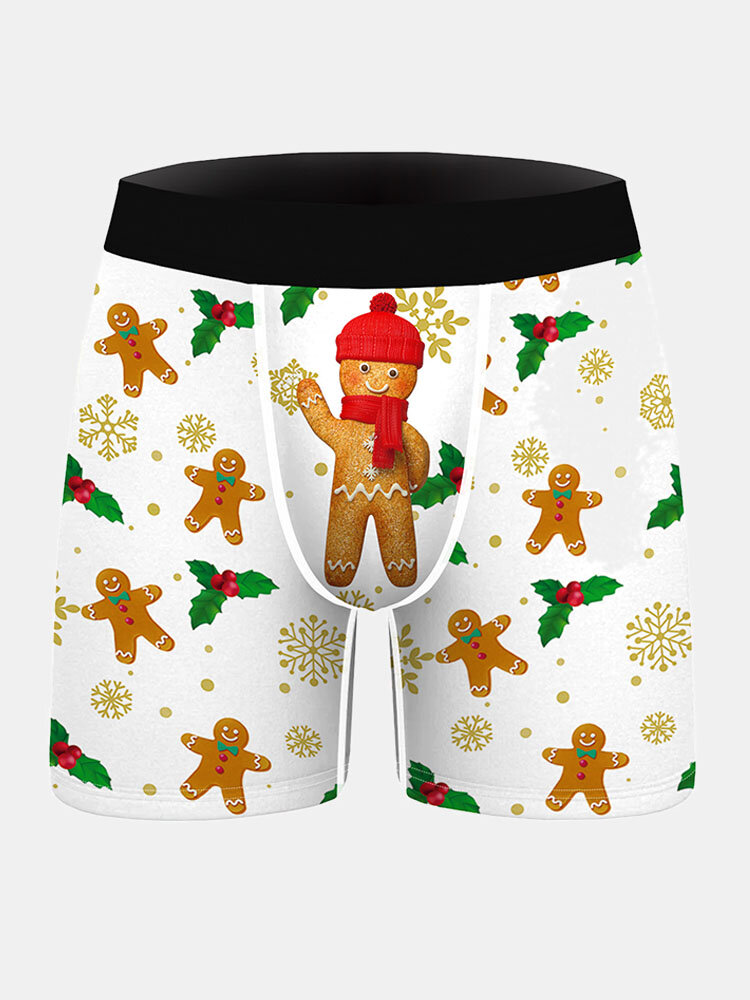 Mens Christmas Cartoon Print Breathable Cozy Waistband Boxer Briefs