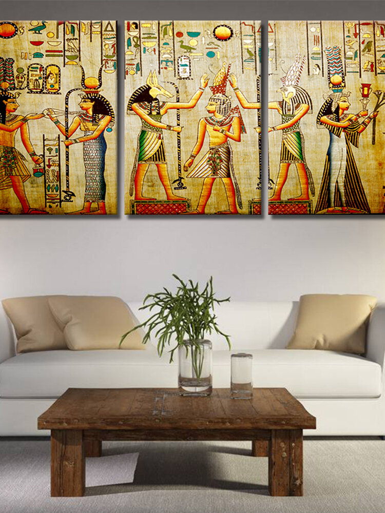 Miico Hand Painted Three Combination Decorative Paintings Cleopatra Portrait Wall Art For Home Decor