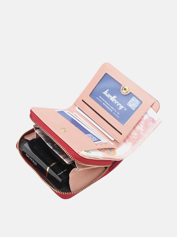 Women RIFD Tassel PU Leather Multi-card Slots Photo Card Money Clip Short Wallet Purse