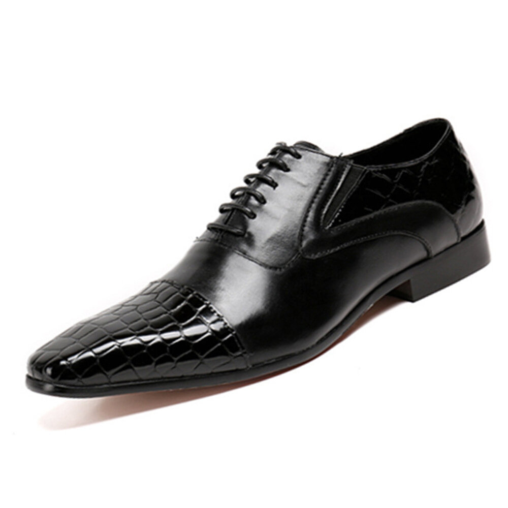 Men Stylish Stone Pattern Cap Toe Lace Up Business Formal Dress Shoes