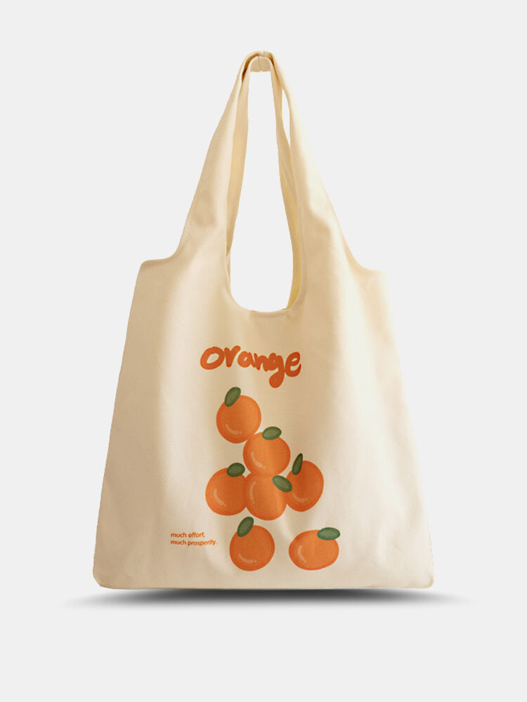 Women Canvas Cute Fruit Pattern Large Capacity Durable Handbag Shoulder Bag