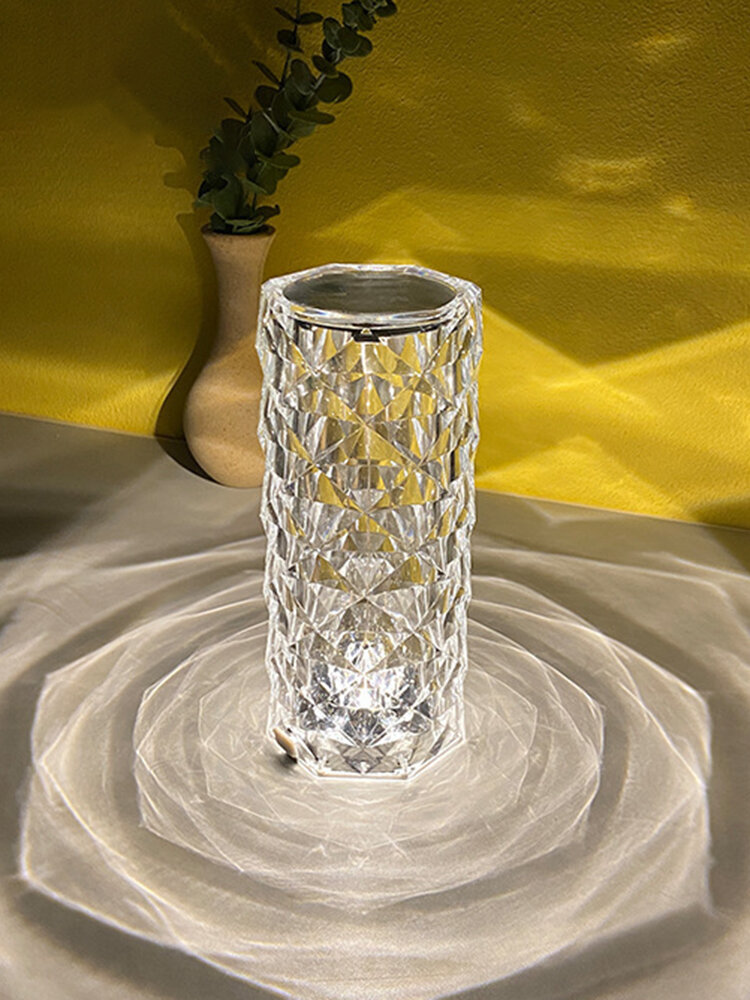 1 Pc Glass Shape Rose Petal Projection Crystal Multicolor Table Lamp Bedroom Decor LED Diamond Atmosphere Night Lights