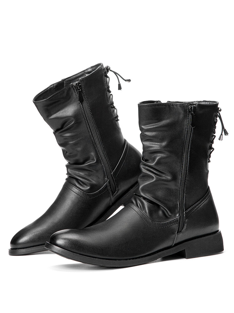 Men Brief PU Non Slip Side-zip Pure Color Casual Boots