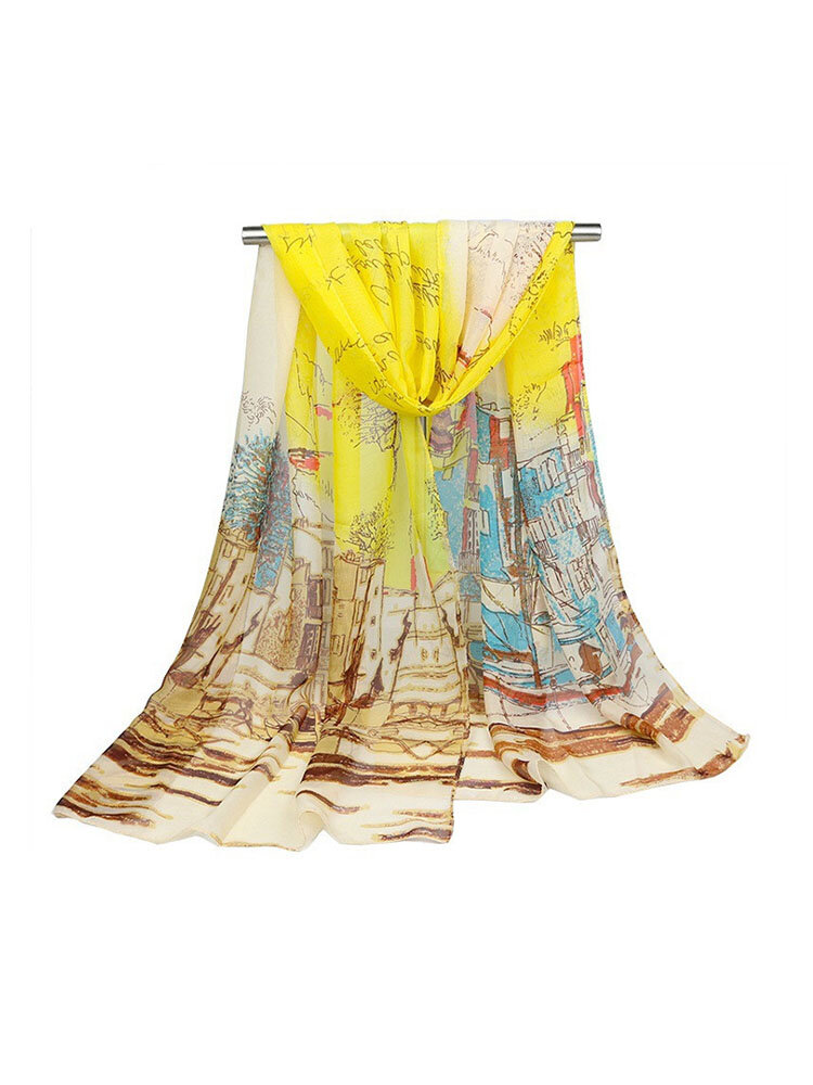 

Women's Georgette Silk Soft Scarves Shawl High Quality Oil Painting Print Long Scarf, Royal blue;rose;yellow;orange;sky blue