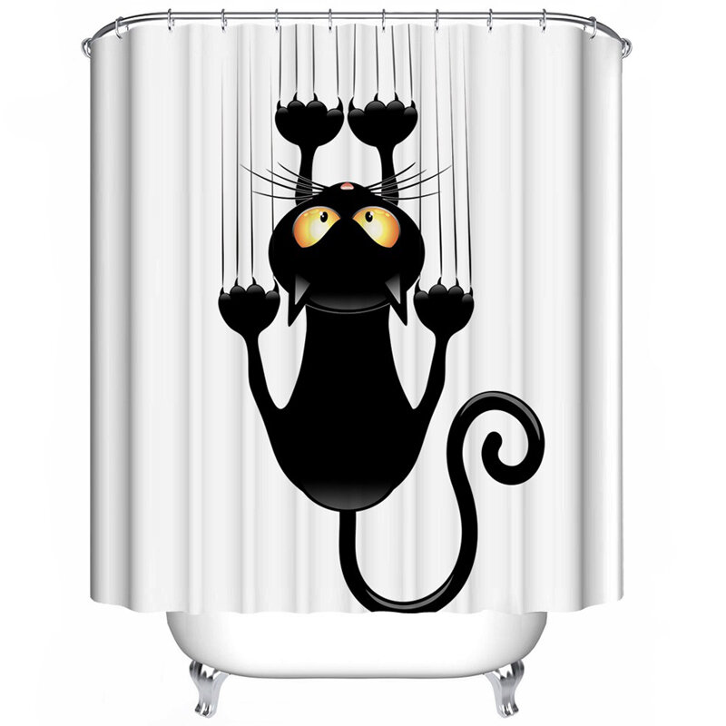 180x180cm The Black Cat Theme Waterproof Fabric Home Decor Shower Curtain With Hooks