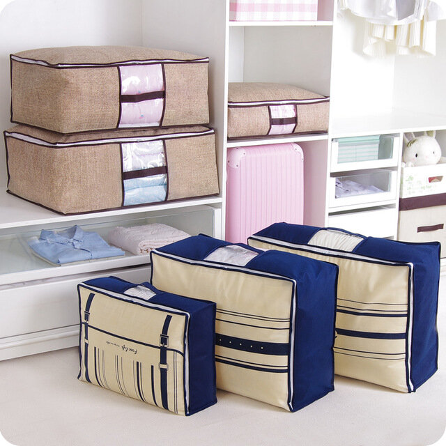 Non-woven Portable Clothes Storage Bag Folding Closet Organizer For Pillow Quilt Blanket Bedding
